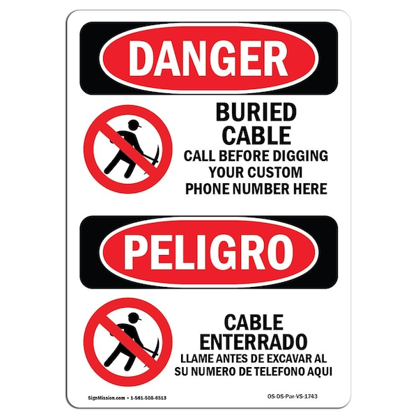 OSHA, Buried Cable Call Before Digging Bilingual, 24in X 18in Rigid Plastic, OS-DS-P-1824-VS-1743
